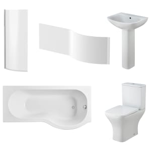 Balterley 1700mm P Shaped Shower Bath Bundle - Faron Ceramics - Left or Right