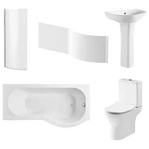 Balterley 1700mm P Shaped Shower Bath Bundle - Quinn Ceramics - Left or Right