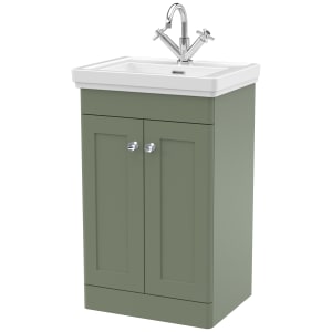 Classique Satin Green Floor Standing 2-Door Vanity & Basin 1 Tap Hole - 865 x 530mm