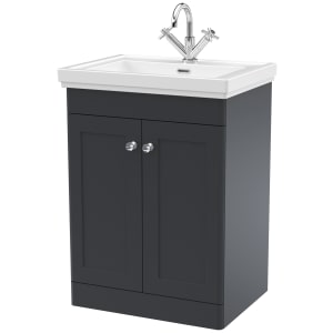 Classique Soft Black Floor Standing 2-Door Vanity & Basin 1 Tap Hole - 865 x 600mm