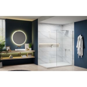 Nexa By Merlyn 8mm Chrome Frameless Wet Room Shower Screen with 1m Bracing Bar - 2015 x 1200mm