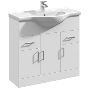 Nuie Mayford White Gloss Vanity Unit & Round Basin - 836 x 860mm