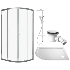 Vision 6mm Chrome Framed Left Hand Offset Quadrant Shower Enclosure with Triton Velino Mixer Shower, Shower Tray & Shower Waste