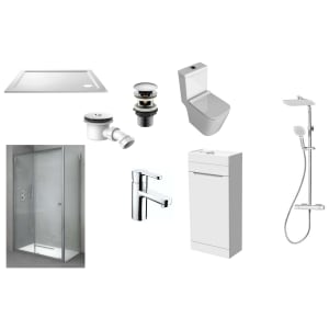 Vision 6mm Chrome Framed Rectangular Enclosure En-Suite with Toilet Pan, Freestanding Vanity, Tap, Wastes & Mixer Shower - 1200 x 800mm