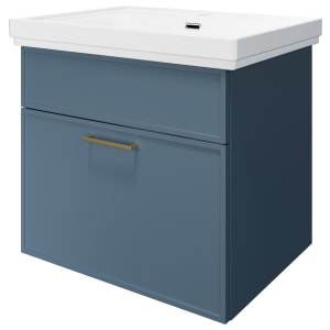 Wickes Haven Misty Blue Wall Hung Vanity Unit & Haven Basin - 579 x 600mm